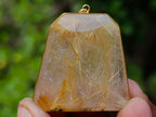 Hand Made Golden Rutilated Quartz in 9 ct Gold Pendant x 1 From Madagascar