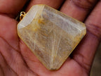 Hand Made Golden Rutilated Quartz in 9 ct Gold Pendant x 1 From Madagascar