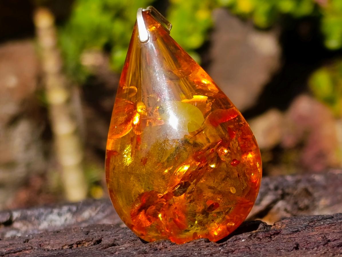 Hand Made Outstandingly Bright Fossil Amber Pendant on an 14 Carat Gold Bezel x 1 From Poland