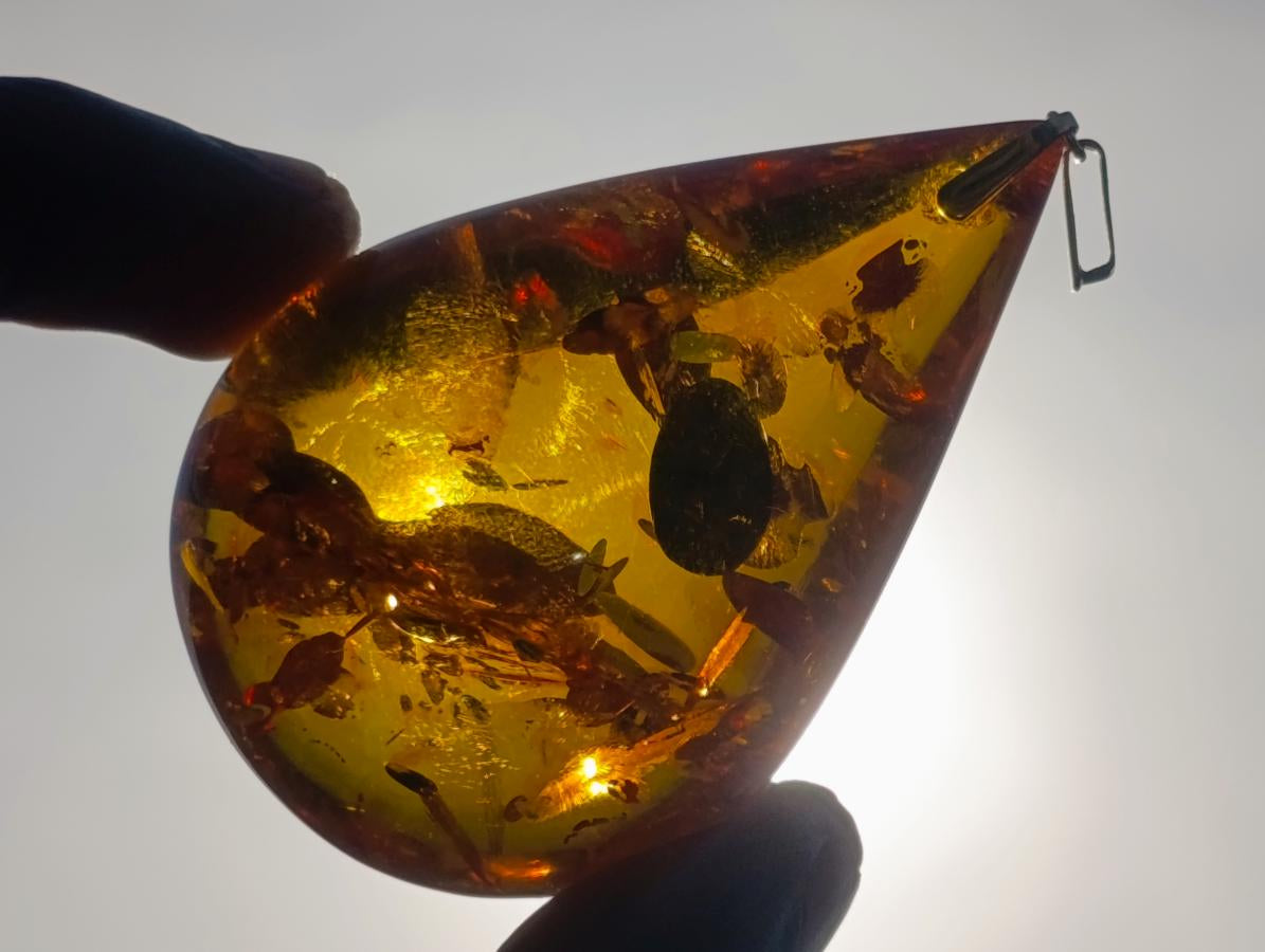 Hand Made Outstandingly Bright Fossil Amber Pendant on an 14 Carat Gold Bezel x 1 From Poland