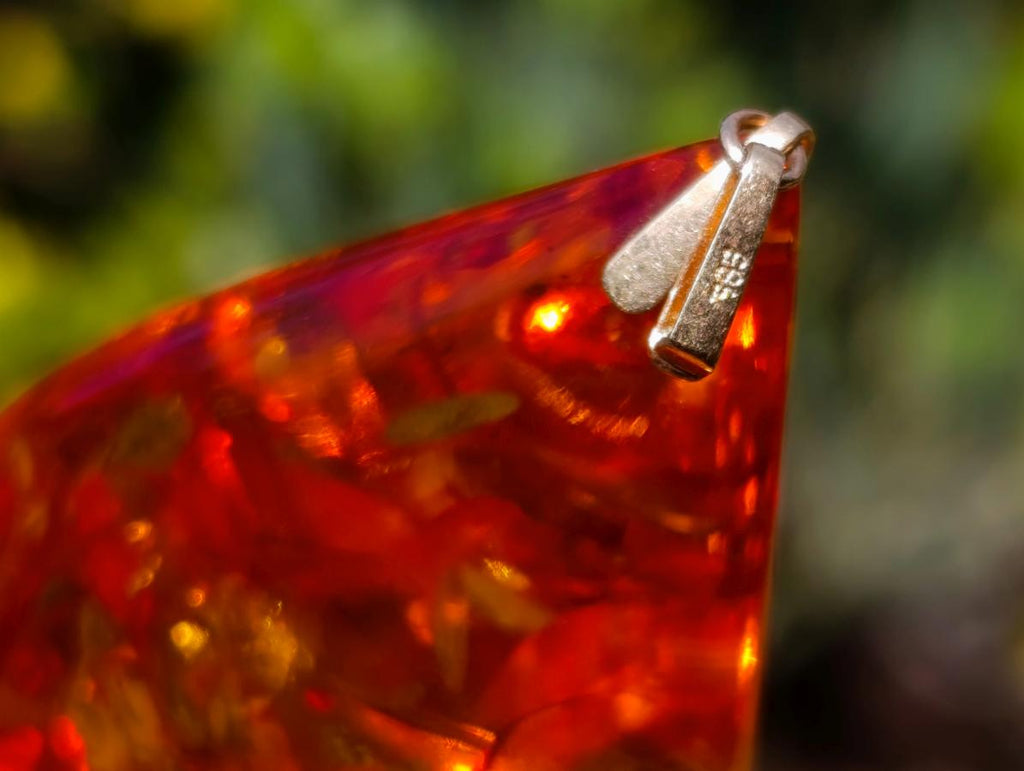 Hand Made Outstandingly Bright Fossil Amber Pendant on an 14 Carat Gold Bezel x 1 From Poland