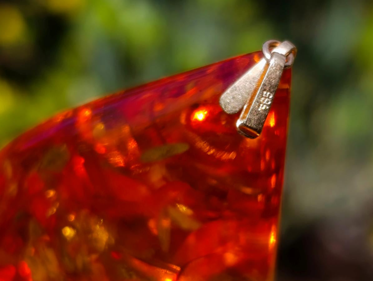 Hand Made Outstandingly Bright Fossil Amber Pendant on an 14 Carat Gold Bezel x 1 From Poland