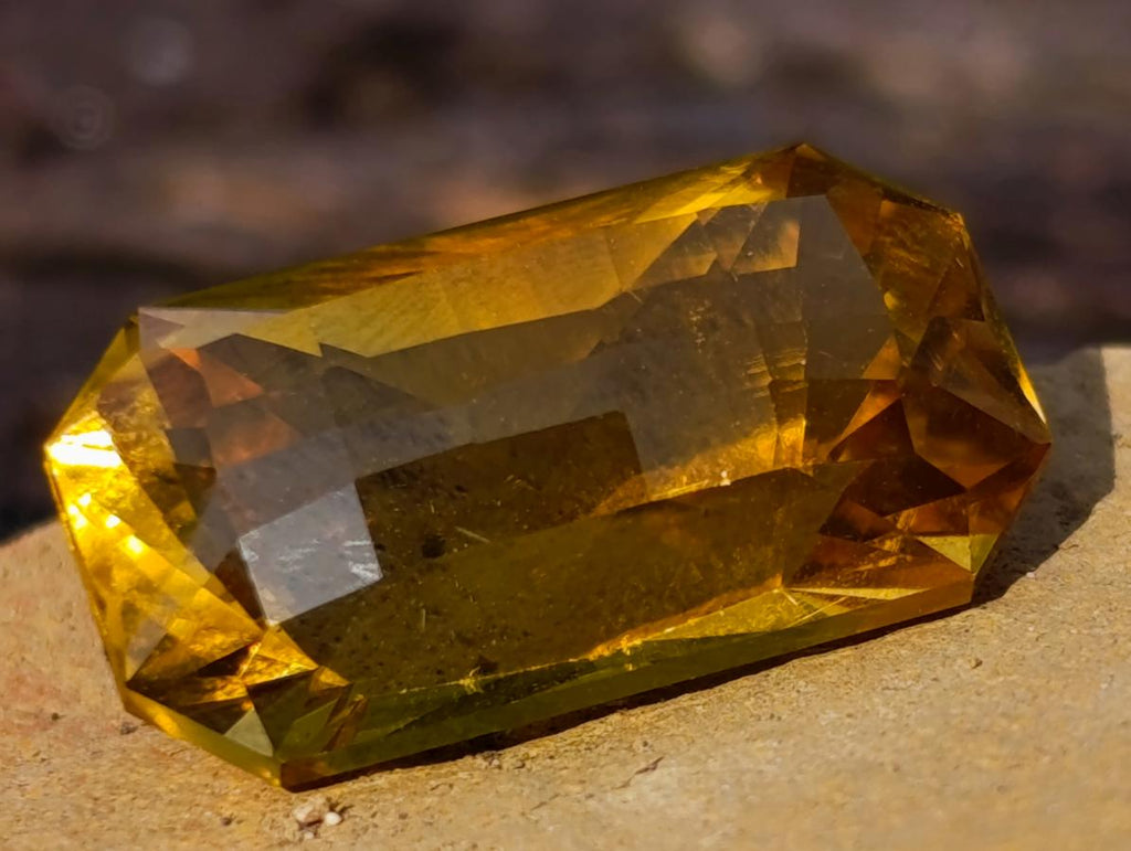 Polished Fancy Checkerboard Cushion Rectangular Citrine Faceted Stone x 1 From South Africa