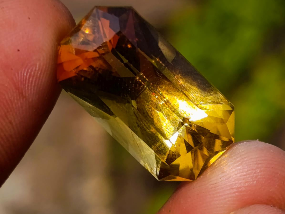 Polished Fancy Checkerboard Cushion Rectangular Citrine Faceted Stone x 1 From South Africa