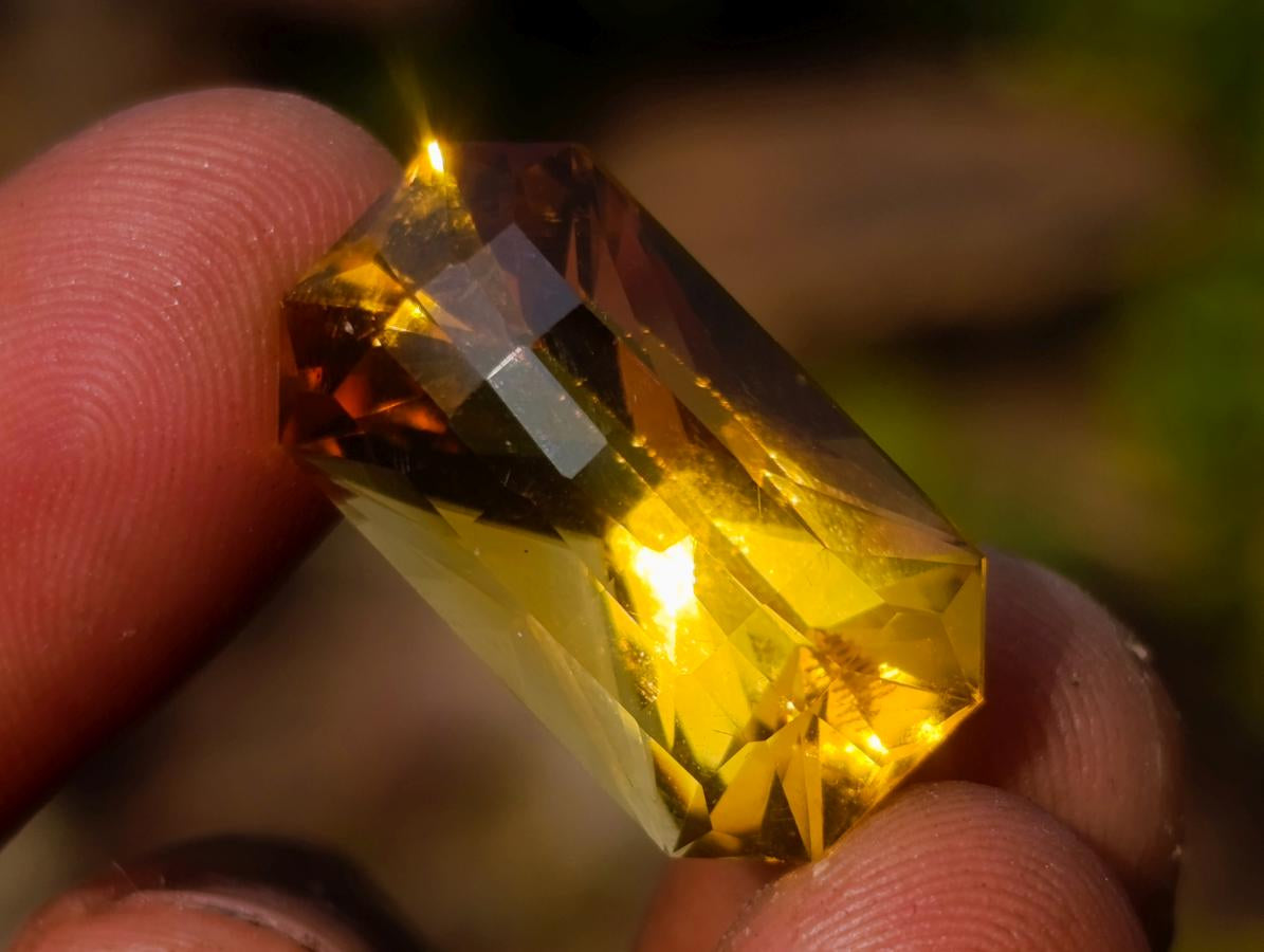 Polished Fancy Checkerboard Cushion Rectangular Citrine Faceted Stone x 1 From South Africa