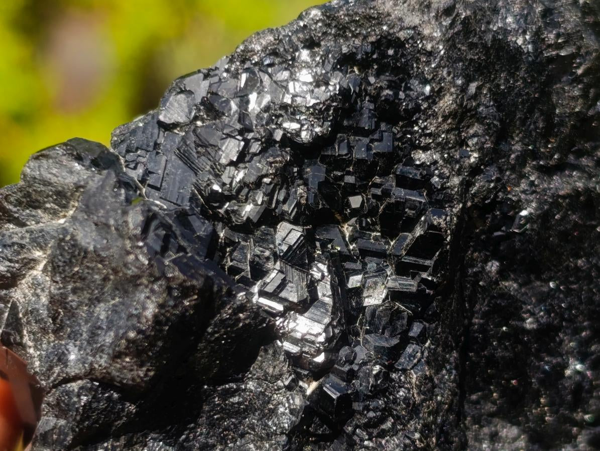 Natural Fluorescent Hyalite Crystalline Opal with Schorl Black Tourmaline Crystal Cluster x 1 From Erongo, Namibia