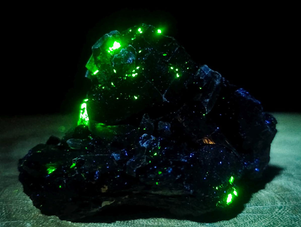 Natural Fluorescent Hyalite Crystalline Opal with Schorl Black Tourmaline Crystal Cluster x 1 From Erongo, Namibia