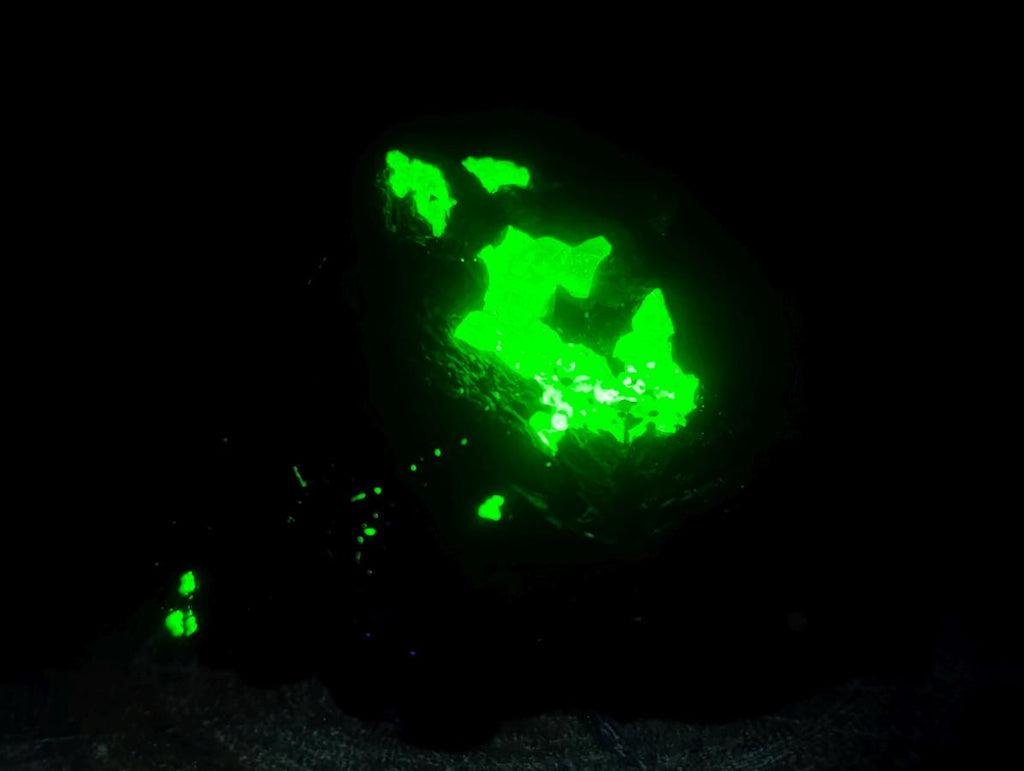 Natural Fluorescent Hyalite Crystalline Opal with Schorl Black Tourmaline Crystal Cluster x 1 From Erongo, Namibia