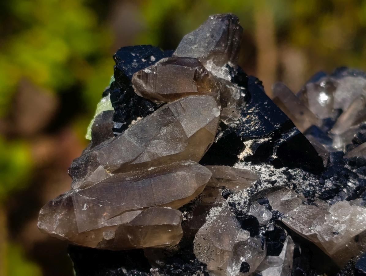 Natural Fluorescent Hyalite Crystalline Opal with Schorl Black Tourmaline Crystal Cluster x 1 From Erongo, Namibia