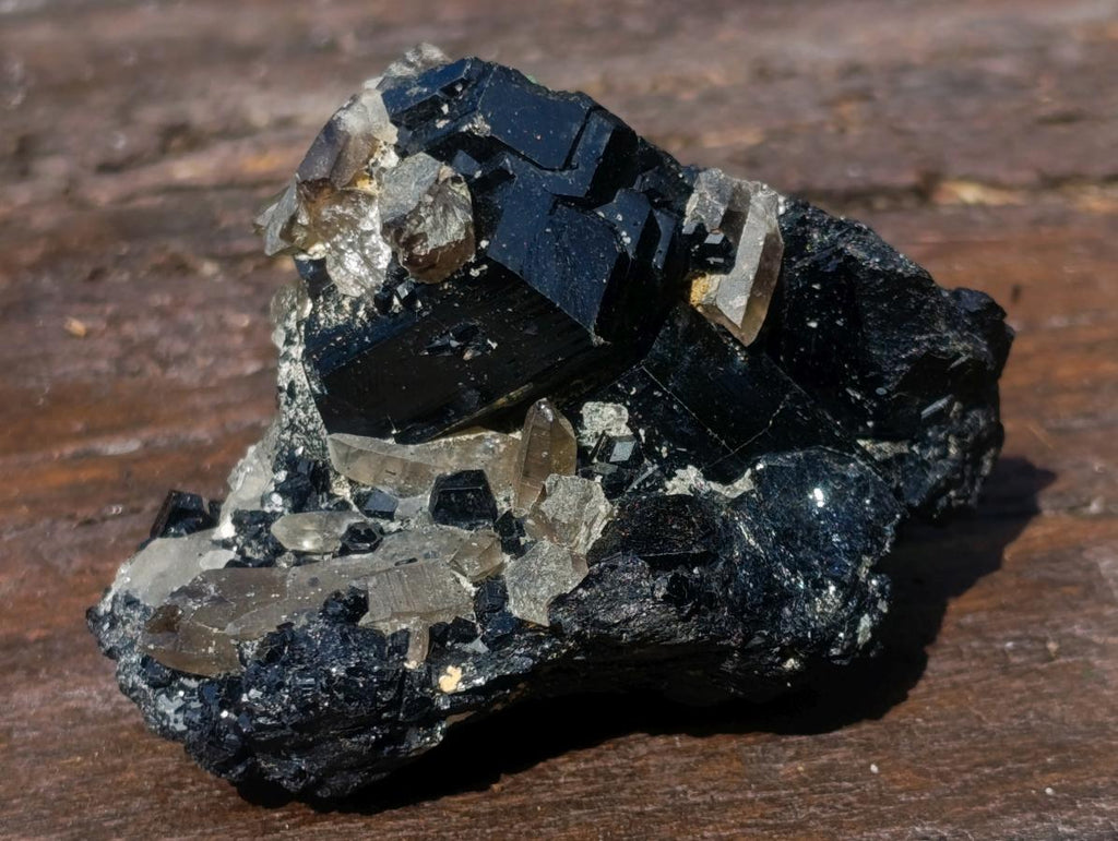 Natural Fluorescent Hyalite Crystalline Opal with Schorl Black Tourmaline Crystal Cluster x 1 From Erongo, Namibia