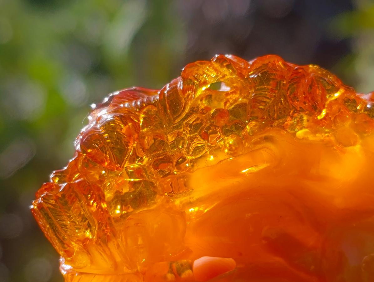 Polished Fossil Amber Carved Sleeping Princess on a Hardwood Base x 1 From Poland