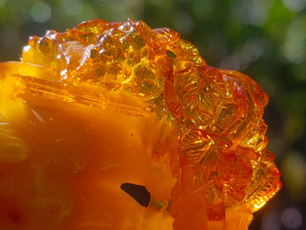 Polished Fossil Amber Carved Sleeping Princess on a Hardwood Base x 1 From Poland