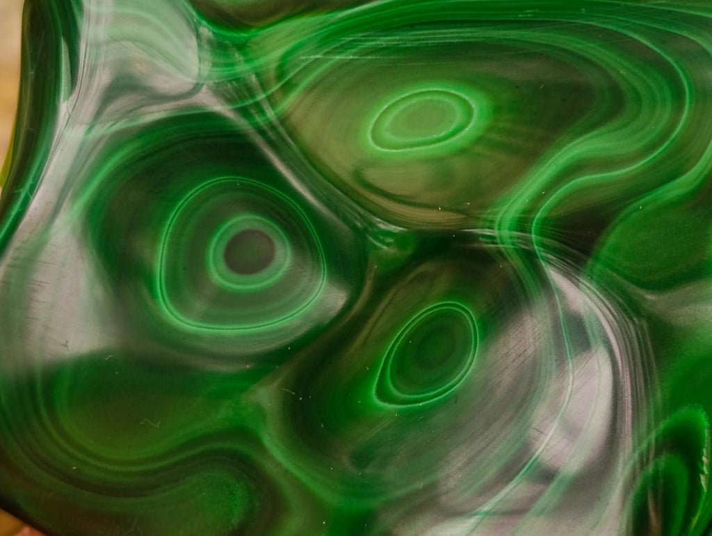 Polished Zig Zag "Eye" Ring Patterned Malachite Free Form x 1 From Kolwezi, Congo
