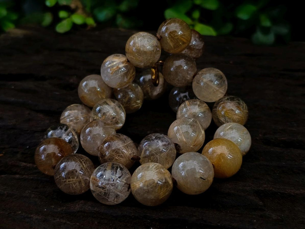Hand Made Stunning 1980s Brazilian Golden Rutile 18 mm Bead Necklace x 1 From Brazil