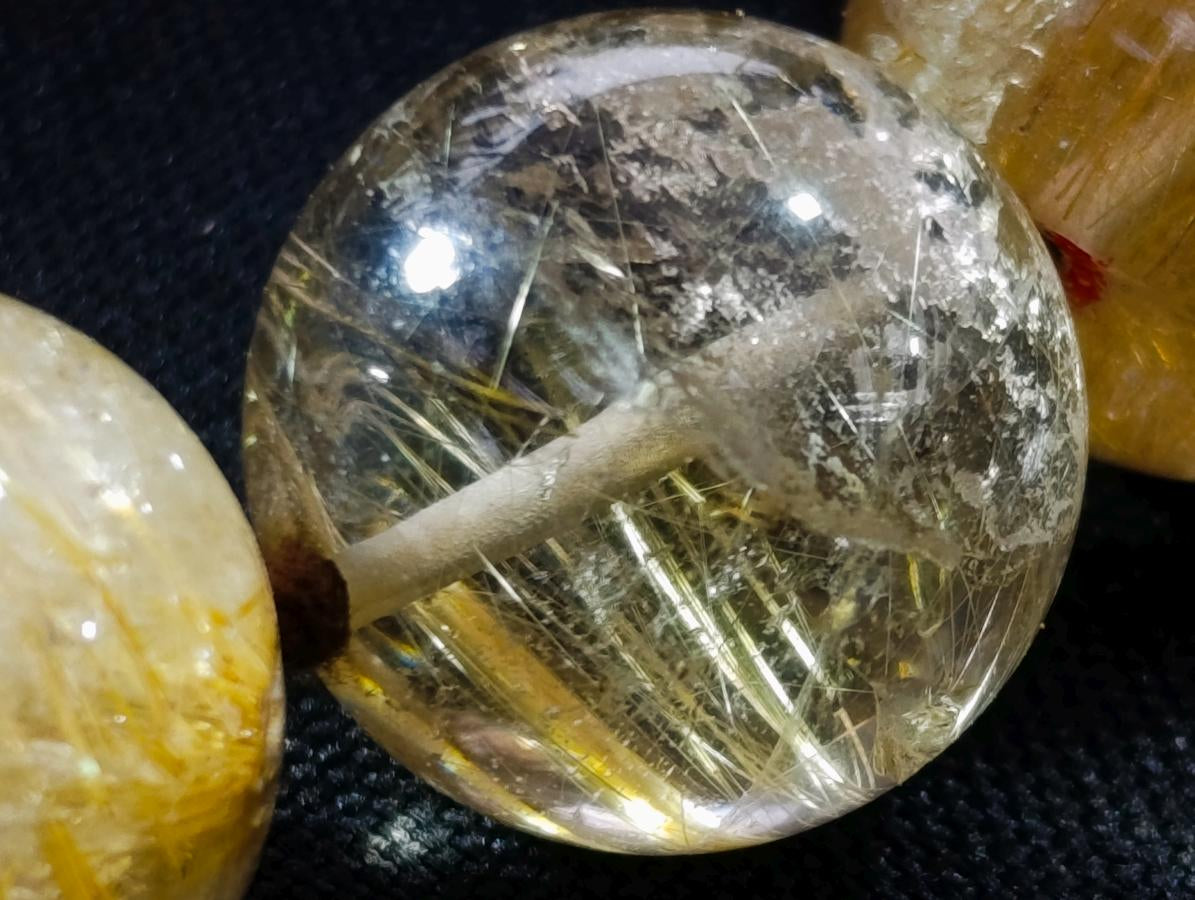 Hand Made Stunning 1980s Brazilian Golden Rutile 18 mm Bead Necklace x 1 From Brazil