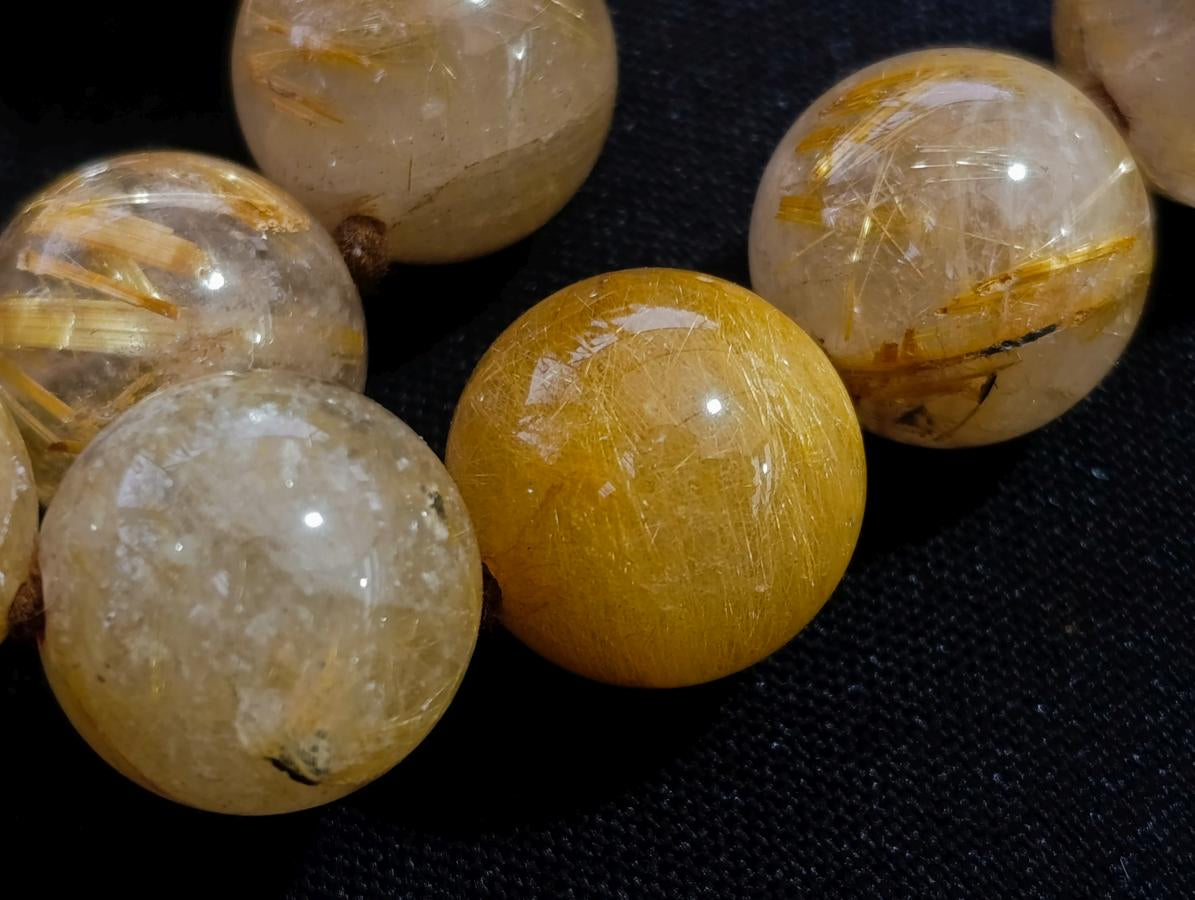 Hand Made Stunning 1980s Brazilian Golden Rutile 18 mm Bead Necklace x 1 From Brazil