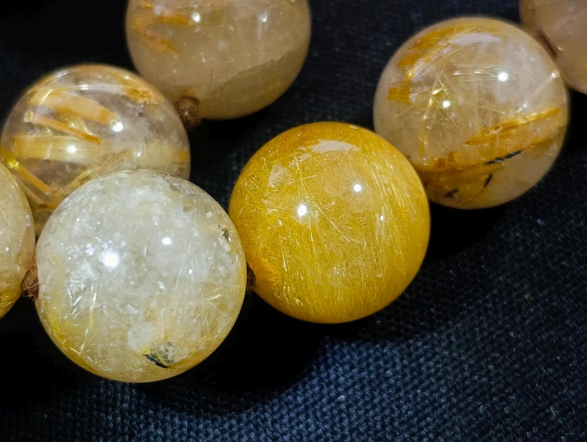 Hand Made Stunning 1980s Brazilian Golden Rutile 18 mm Bead Necklace x 1 From Brazil