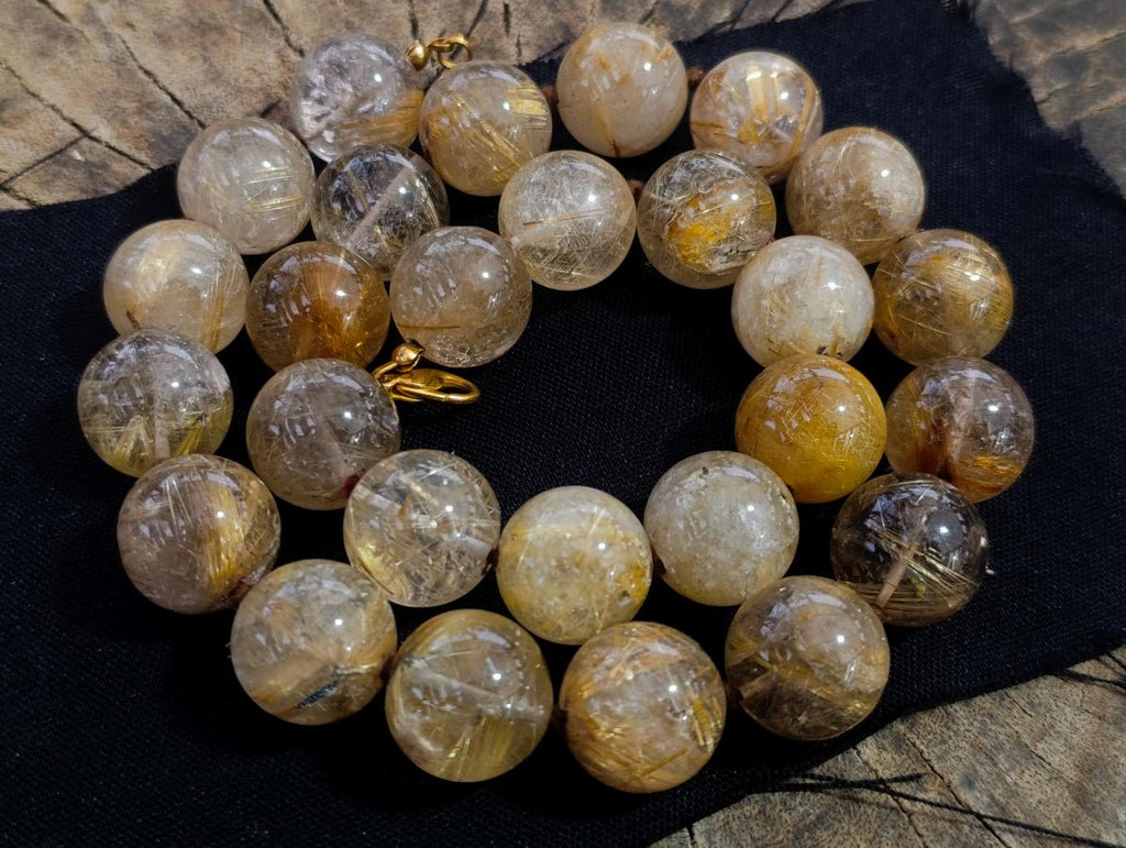 Hand Made Stunning 1980s Brazilian Golden Rutile 18 mm Bead Necklace x 1 From Brazil