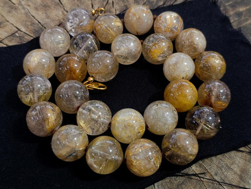 Hand Made Stunning 1980s Brazilian Golden Rutile 18 mm Bead Necklace x 1 From Brazil