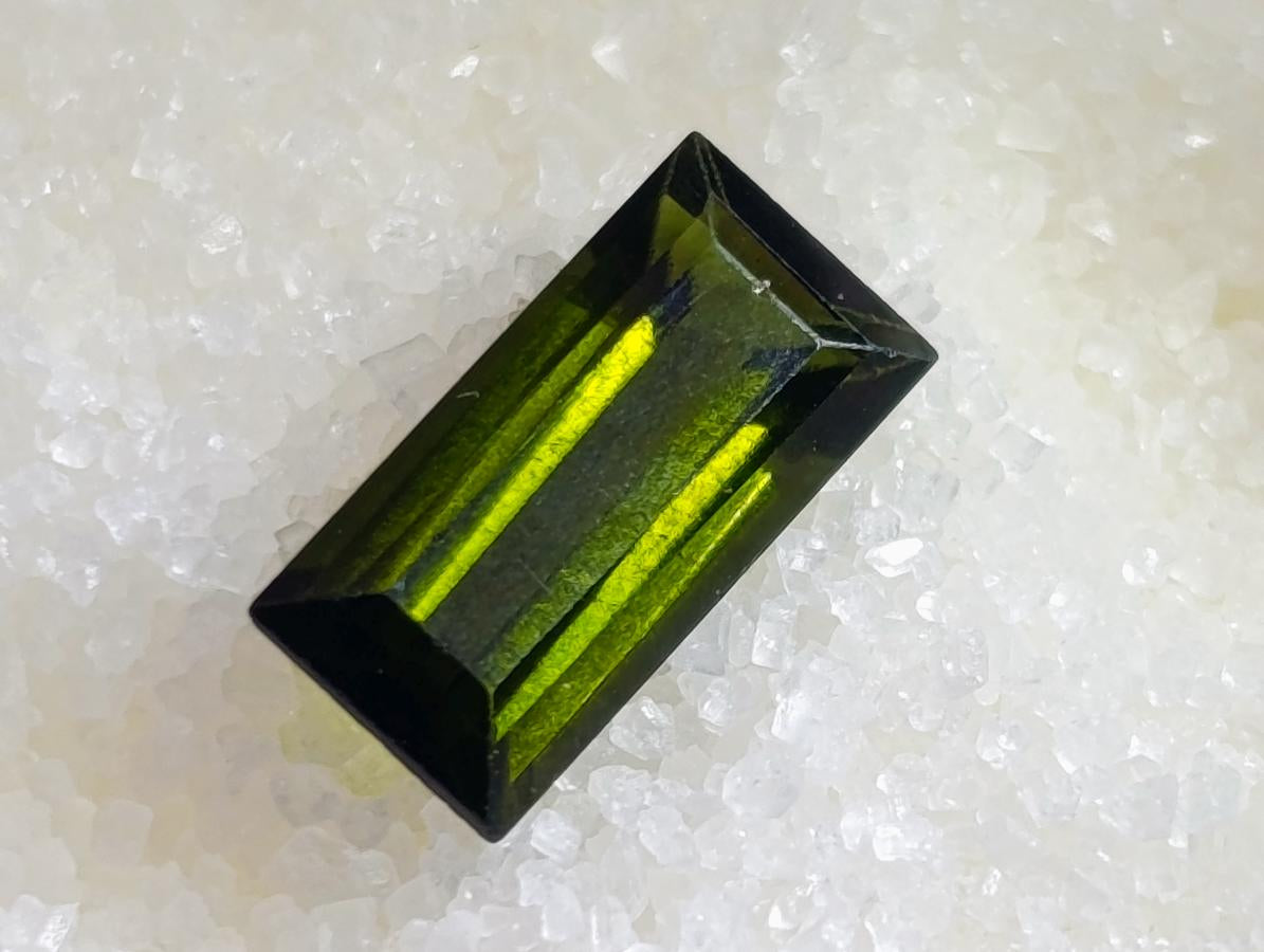 Polished Set of 3 Verdelite Green Tourmaline Baguette Cut Faceted Gemstones x 1 From Karibib, Namibia