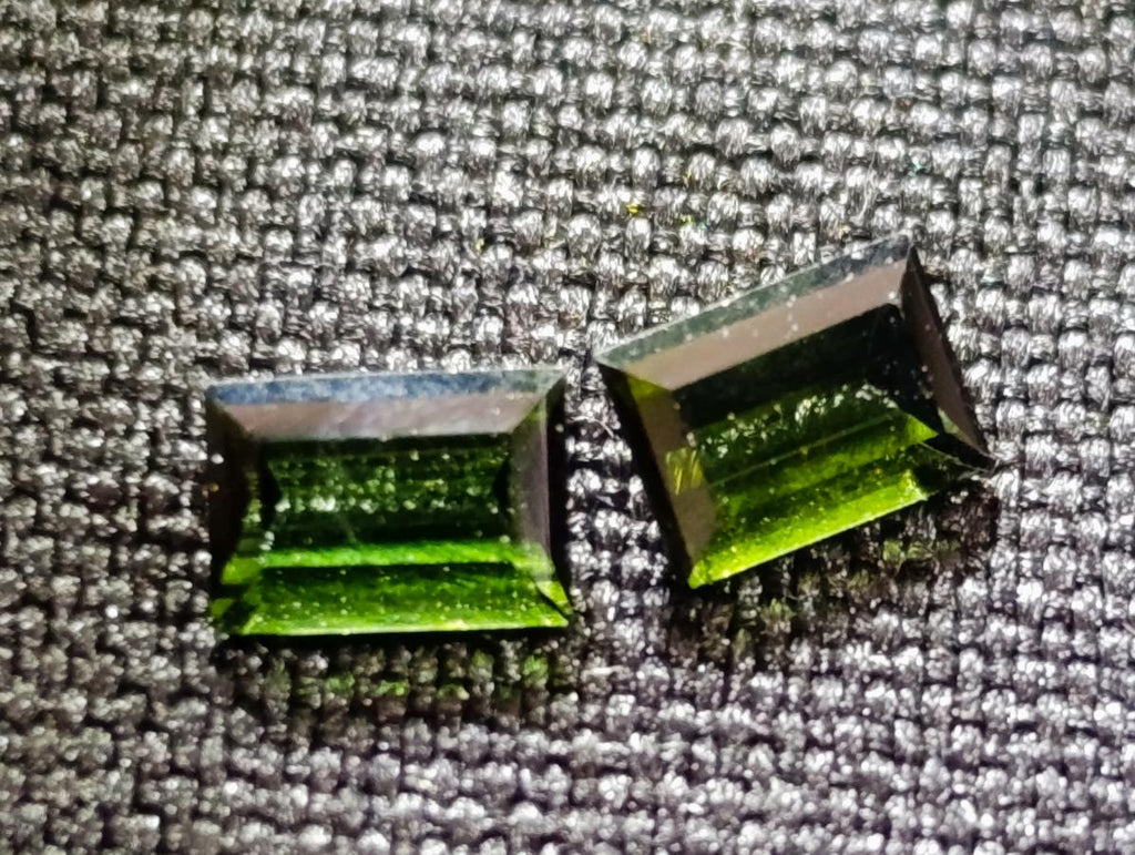 Polished Set of 3 Verdelite Green Tourmaline Baguette Cut Faceted Gemstones x 1 From Karibib, Namibia