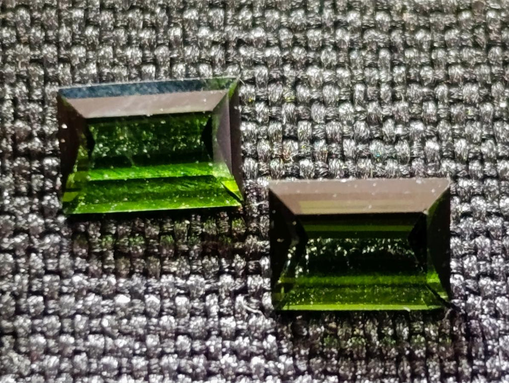 Polished Set of 3 Verdelite Green Tourmaline Baguette Cut Faceted Gemstones x 1 From Karibib, Namibia