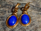 Polished Pair of Lapis Lazuli Earrings in Gold Setting x 1 From Afghanistan