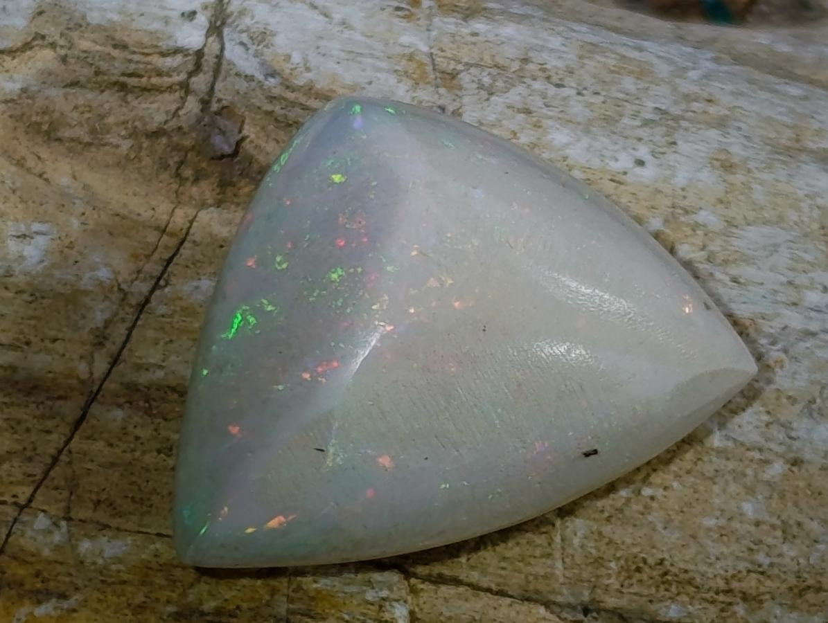 Polished Ethiopian White Trillion Cut Precious White Opal Cabochon x 1 From Welo, Ethiopia