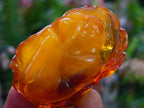 Hand Made Fossil Amber Sleeping Girl Curled in a Flower Carving on a Hardwood Base x 1 From Poland