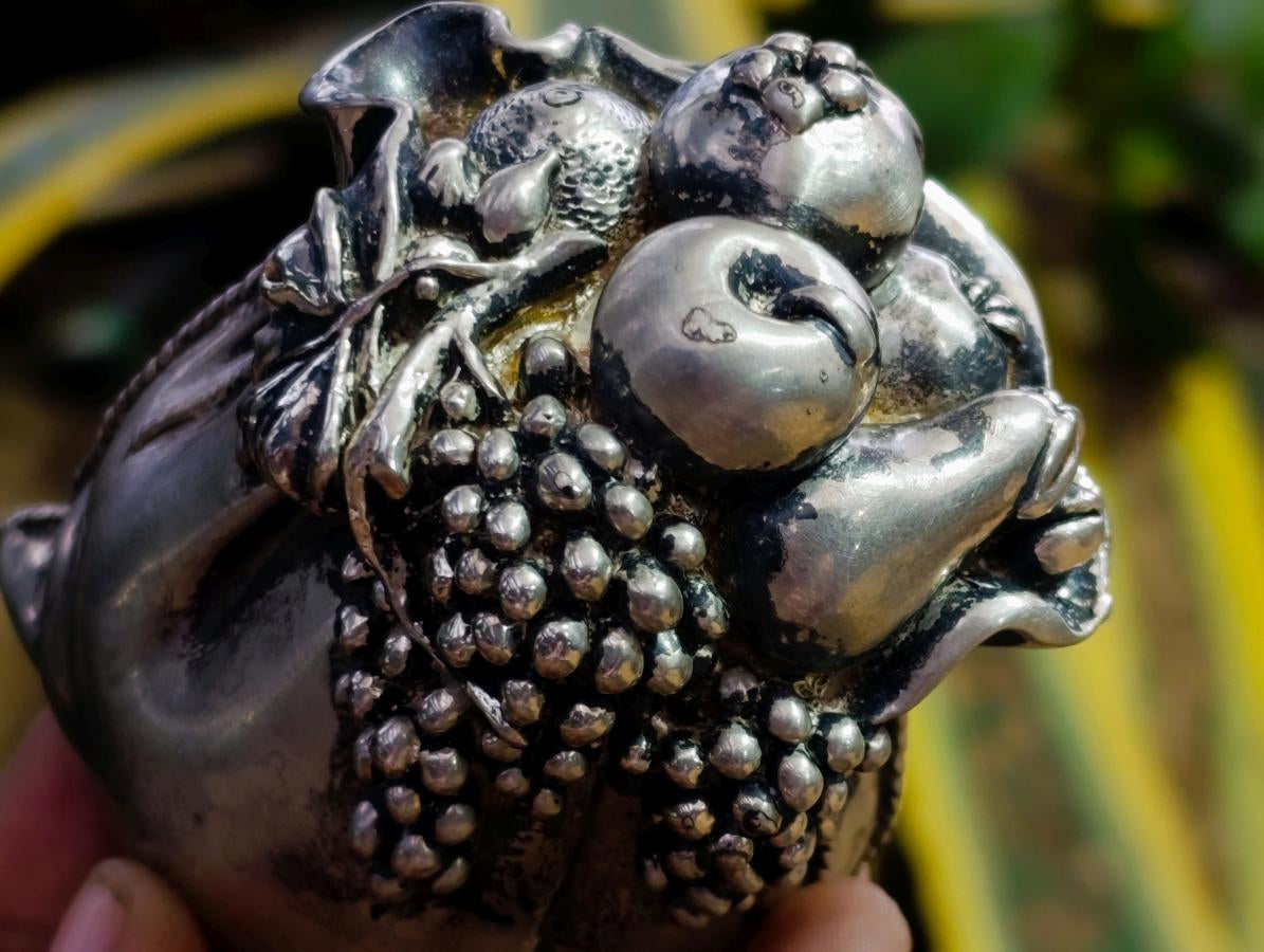 Hand Made Antique High Quality Silver Grape and Fruit Purse Art Piece x 1 From Italy