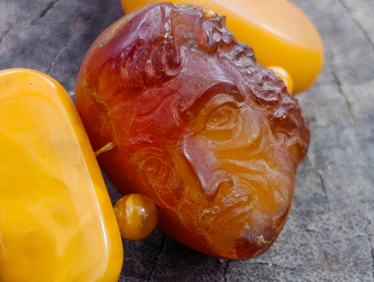 Hand Made Six Wise Men Old Butterscotch Fossil Amber Necklace x 1 From Poland