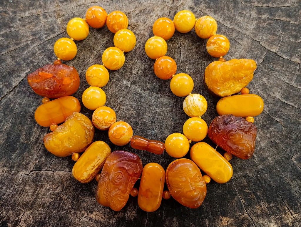 Hand Made Six Wise Men Old Butterscotch Fossil Amber Necklace x 1 From Poland