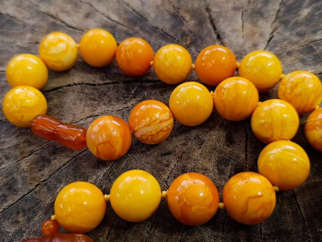 Hand Made Six Wise Men Old Butterscotch Fossil Amber Necklace x 1 From Poland