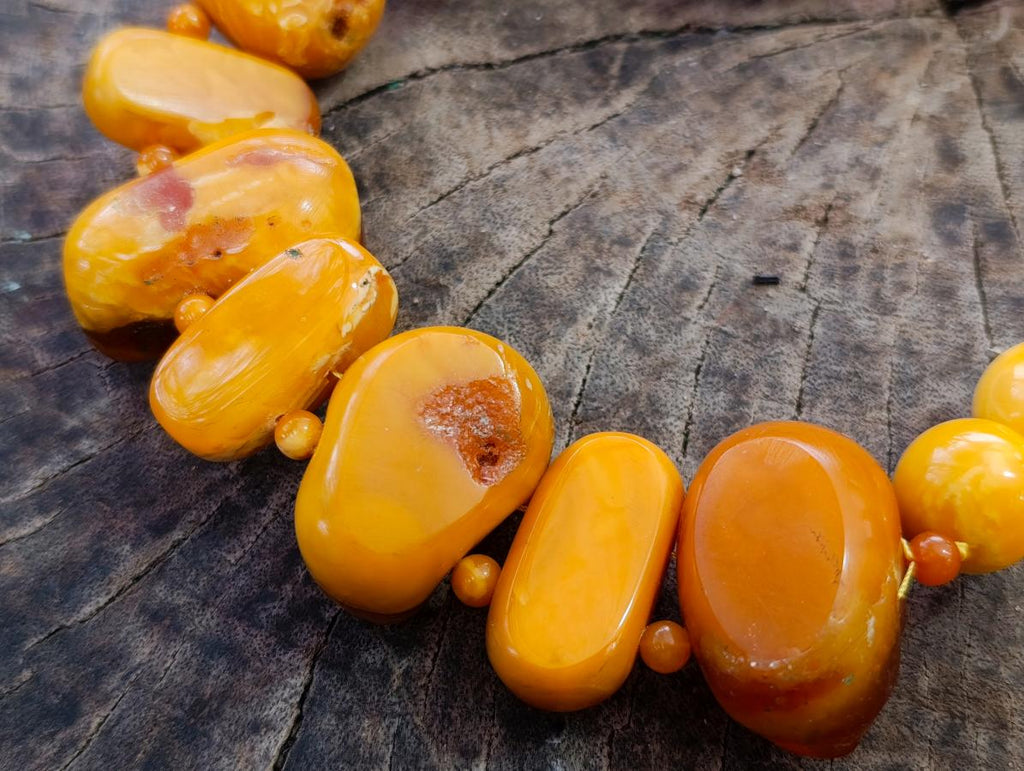 Hand Made Six Wise Men Old Butterscotch Fossil Amber Necklace x 1 From Poland