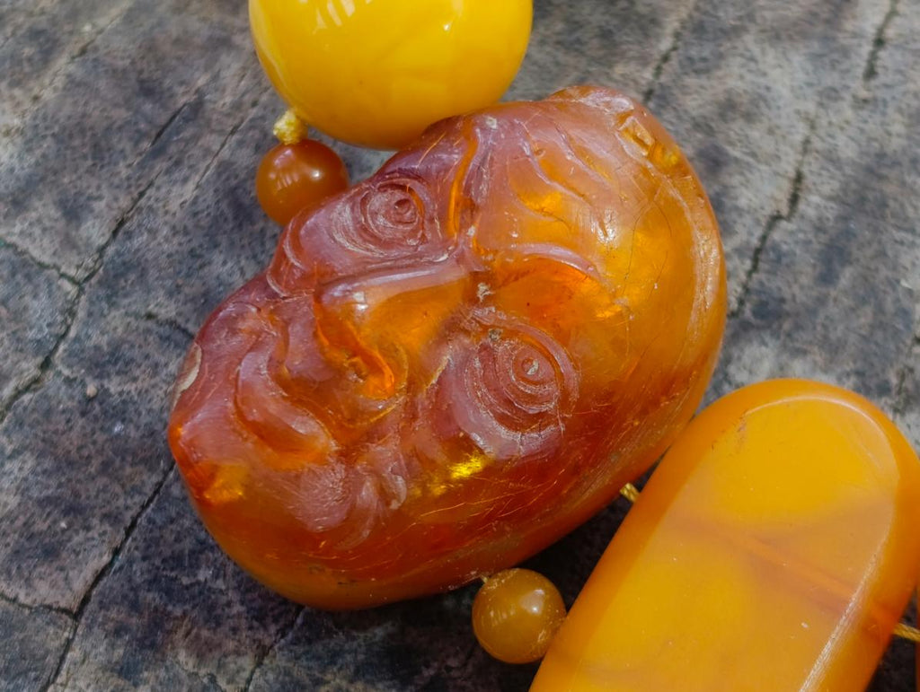 Hand Made Six Wise Men Old Butterscotch Fossil Amber Necklace x 1 From Poland