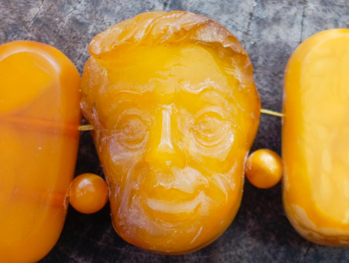 Hand Made Six Wise Men Old Butterscotch Fossil Amber Necklace x 1 From Poland