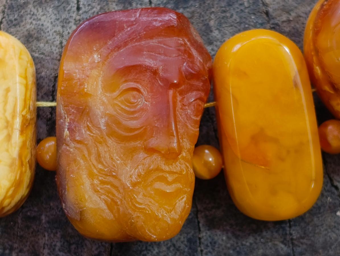 Hand Made Six Wise Men Old Butterscotch Fossil Amber Necklace x 1 From Poland