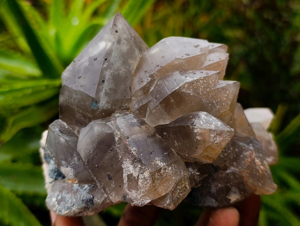 Natural Stacked Erongo Mountain Phantom Smokey Quartz Crystal Cluster with Fluorescent Hyalite x 1 From Erongo, Namibia