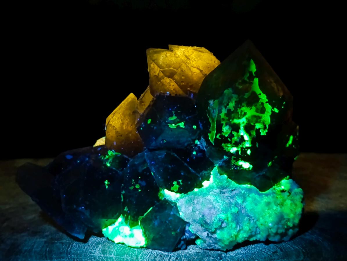 Natural Stacked Erongo Mountain Phantom Smokey Quartz Crystal Cluster with Fluorescent Hyalite x 1 From Erongo, Namibia
