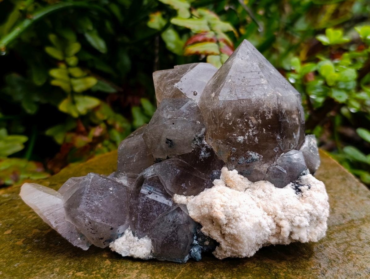 Natural Stacked Erongo Mountain Phantom Smokey Quartz Crystal Cluster with Fluorescent Hyalite x 1 From Erongo, Namibia