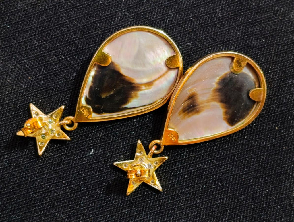 Hand Made Mabe Pearl Pendant and Matching Earrings Set with Tiny Melee Pointer Diamonds x 1 From Southern Africa