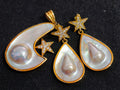 Hand Made Mabe Pearl Pendant and Matching Earrings Set with Tiny Melee Pointer Diamonds x 1 From Southern Africa