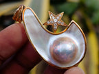 Hand Made Mabe Pearl Pendant and Matching Earrings Set with Tiny Melee Pointer Diamonds x 1 From Southern Africa