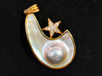 Hand Made Mabe Pearl Pendant and Matching Earrings Set with Tiny Melee Pointer Diamonds x 1 From Southern Africa