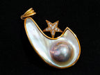 Hand Made Mabe Pearl Pendant and Matching Earrings Set with Tiny Melee Pointer Diamonds x 1 From Southern Africa