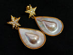Hand Made Mabe Pearl Pendant and Matching Earrings Set with Tiny Melee Pointer Diamonds x 1 From Southern Africa