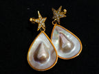 Hand Made Mabe Pearl Pendant and Matching Earrings Set with Tiny Melee Pointer Diamonds x 1 From Southern Africa