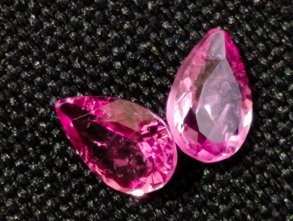 Polished Exquisite Set of 3 Hot Pink Tourmaline Faceted Stones with Trillion and Teardrop Cuts x 1 From Namibia