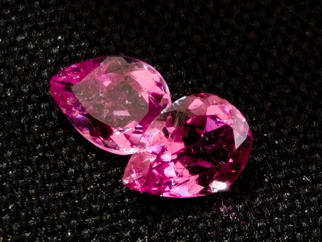 Polished Exquisite Set of 3 Hot Pink Tourmaline Faceted Stones with Trillion and Teardrop Cuts x 1 From Namibia