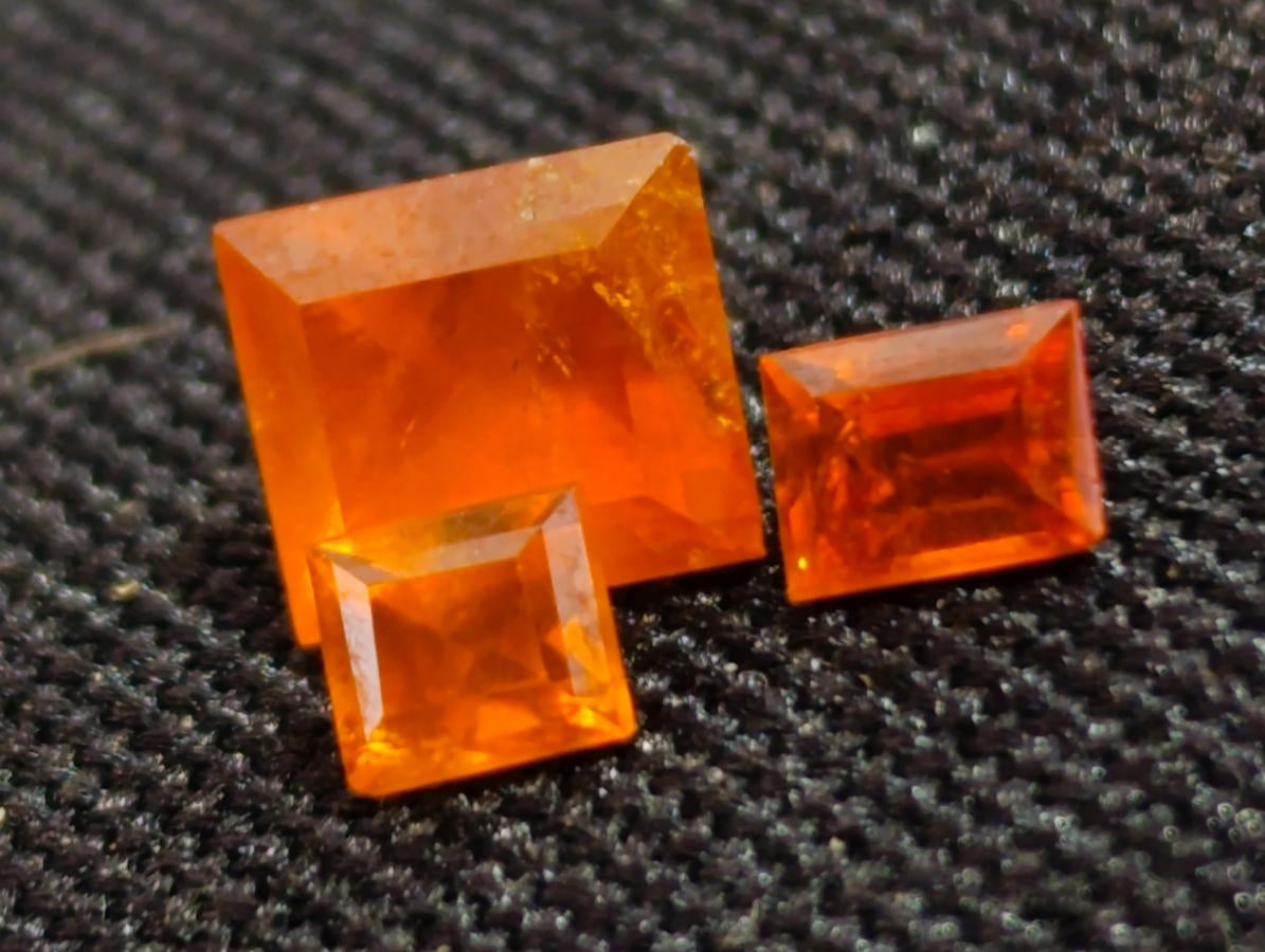 Polished Set of 3 Rare Mandarin Garnet Faceted Stones x 1 From Sperrgebiet, Namibia